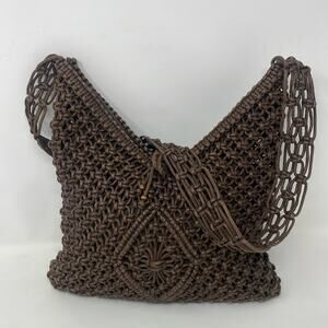 Old Navy Chocolate Brown Open Weave Macramé Hobo Bag